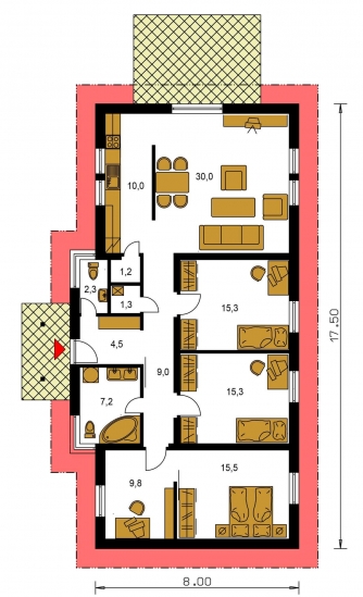 Image miroir | Plan de sol du rez-de-chaussée - BUNGALOW 25